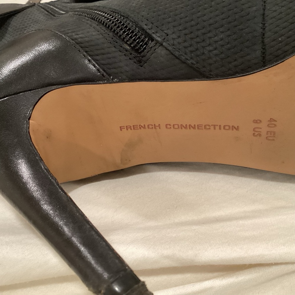 French Connection Quinby Black Leather Peep-Toe Heeled Boots - Picture 7 of 7
